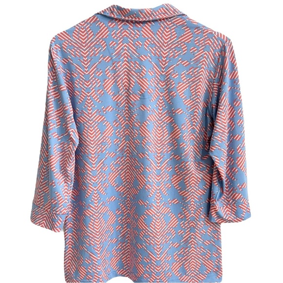 SPORT HALEY DAMASK PRINT BLUE PINK 3/4 SLEEVES TUNIC POLO TOP GOLF SHIRT SZ M - Picture 3 of 4